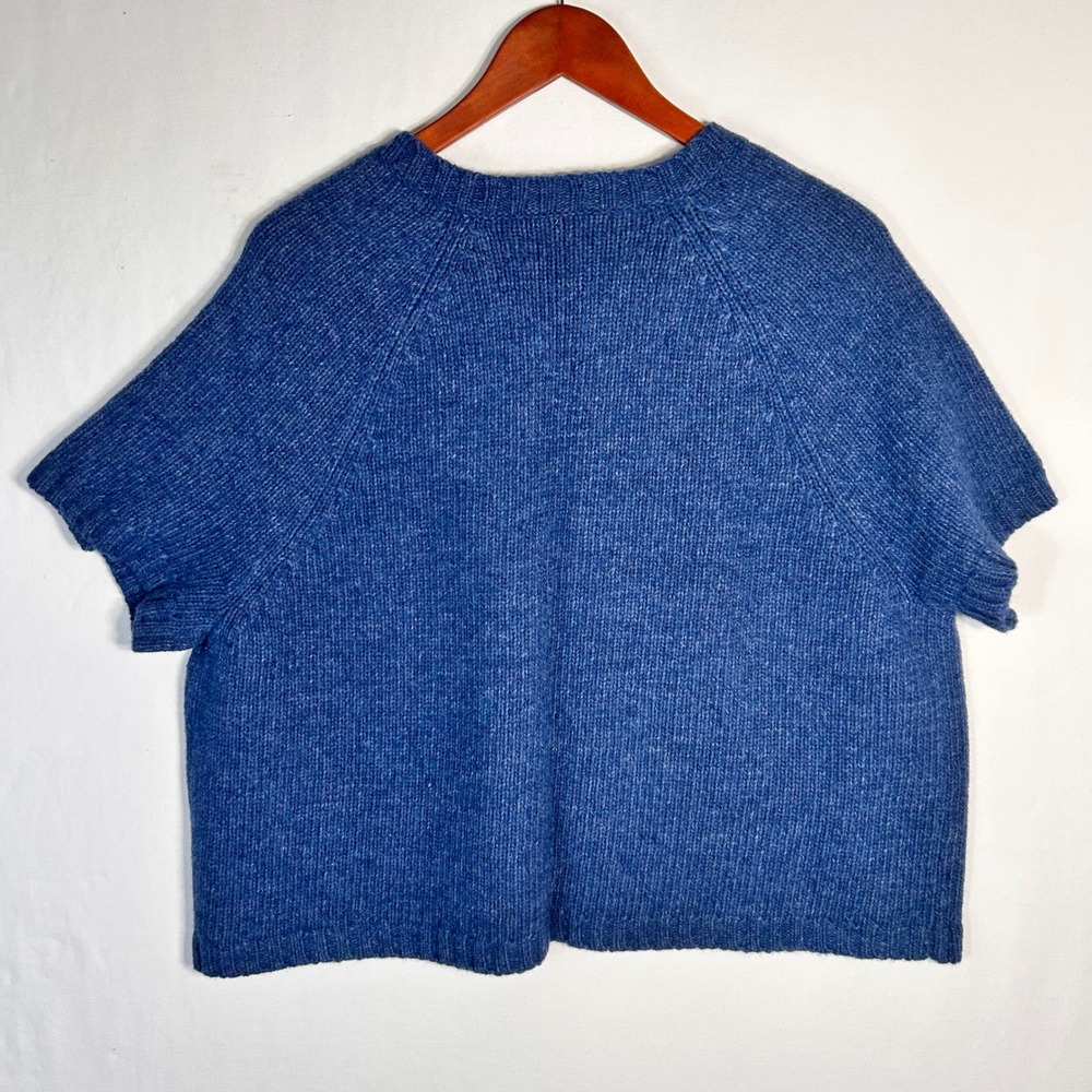 Mandarin Blue Woman Blue Lambswool Blend Short Sleeve Cardigan Sweater 3X - Picture 5 of 6